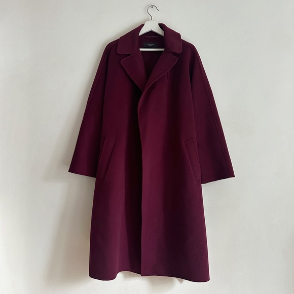 Max Mara soft virgin double faced wool plum belted wrap coat trench s'max O/S - Picture 2 of 12